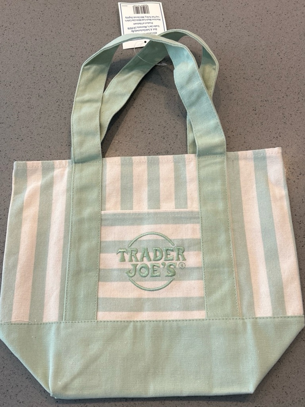 Trader Joe's Mint Green Stripe Canvas Tote - Picture 2 of 4